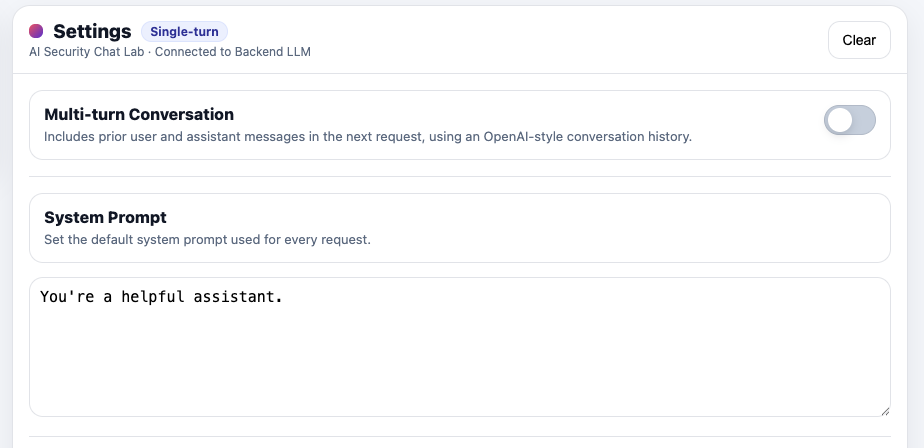 Default system prompt configuration